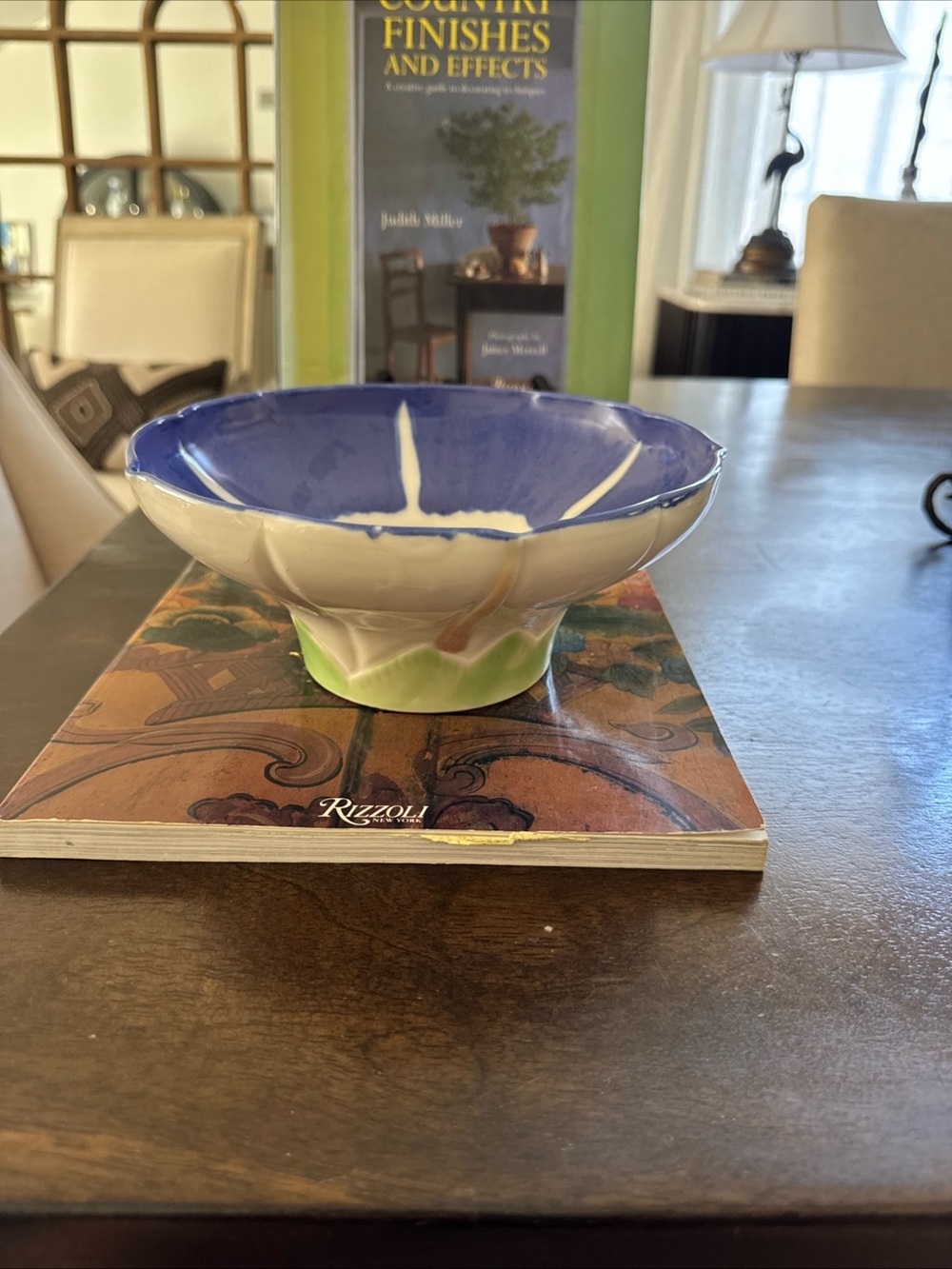 Handcrafted Ceramic Bowl in Blue, White & Green